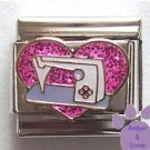 Love Sewing Machine Italian Charm Pink Glitter Heart