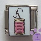 Needle and Spool of Thread Italian Charm on White Enamel