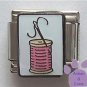 Needle and Spool of Thread Italian Charm on White Enamel
