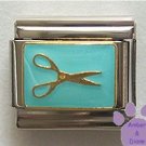 Scissors on aqua Italian Charm for Hairdresser Scrapbooker Groomer