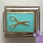 Scissors on aqua Italian Charm for Hairdresser Scrapbooker Groomer
