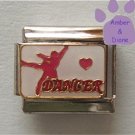 Dancer Italian Charm on white enamel with pink Heart & Dancer