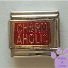 CHARMAHOLIC Italian Charm goldtone on red background