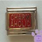 CHARMAHOLIC Italian Charm goldtone on red background