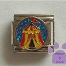 Circus Tent Italian Charm on a blue glitter enamel disc