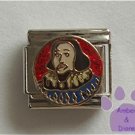 William Shakespeare Italian Charm on a red glitter disc