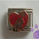 Bass Fiddle on a Large Red Glitter Heart Italian Charm