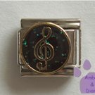 Treble Clef Italian Charm gold tone on Black Glitter Enamel