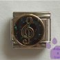 Treble Clef Italian Charm gold tone on Black Glitter Enamel