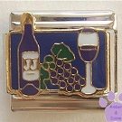 Wine Bottle and Stemmed Wine Glass Italian Charm deep blue back
