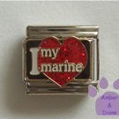 I love my marine Italian Charm on a big red glitter heart