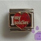 I love my soldier Italian Charm on a big red glitter heart