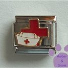 Nurse Cap Italian Charm in front of a large Red Cross
