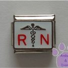 RN in Red with a Caduceus Italian Charm on white