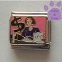 Business Woman Italian Charm with Dollar $ Sign & Pink Background