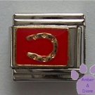 Lucky Horse Shoe Italian Charm Goldtone horseshoe on Red Enamel