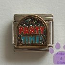 PARTY TIME Italian Charm on a blue glitter disc