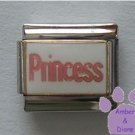 Pink "Princess" Italian Charm on white enamel background