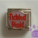 Tickled Pink Italian Charm on lavender glitter disc