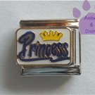 Yellow Crown Princess Italian Charm blue script on white