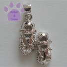 Baby Shoes Sterling Silver Pendant with clear rhinestones charm