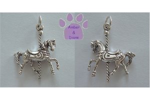 Carousel Horse Prancing Sterling Silver Pendant Charm