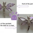 Dragonfly Sterling Silver Pendant with pale lavender cubic zirconium charm