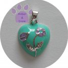 Heart with Flower Sterling Silver Pendant aqua and lavender charm