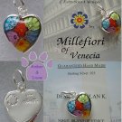 Millefiori Heart Shaped Pendant Murano Glass Hand Made charm set in sterling silver