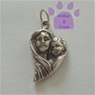 Mother and Child Sterling Silver Pendant shaped in a heart charm