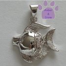 Tropical Fish Sterling Silver Pendant with clear cubic zirconium charm