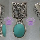 Genuine Turquoise Sterling Silver Pendant with filigree hinged bale
