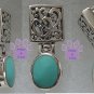 Genuine Turquoise Sterling Silver Pendant with filigree hinged bale