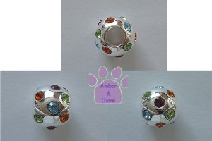 Multi-Colored Cubic Zirconia Sterling Silver Slider or Bead