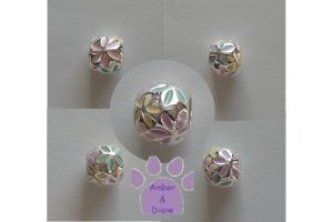Multi-Colored Epoxy Flowers Sterling Silver Slider or Bead