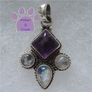 Amethyst and Rainbow Moonstone Sterling Silver Pendant charm