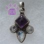 Amethyst and Rainbow Moonstone Sterling Silver Pendant charm