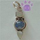 Mother of Pearl and Blue Agate Sterling Silver Pendant Triple Gemstones charm
