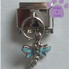 Dragonfly Dangle Italian Charm with a blue crystal head