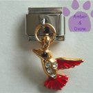 Hummingbird Dangle Italian Charm with crystals on body and eye