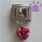 Deep Pink Rose Dangle Italian Charm symbol of love, gratitude