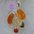 Honey, Lemon, Green and Cognac Amber Sterling Silver Pendant charm