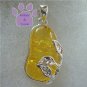 Lemon Amber Silver Pendant with sterling silver leaf design charm