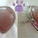 Cat's Eye Sterling Silver Ring Teardrop beaded frame size 7.5