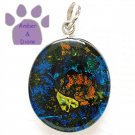 Dichroic Glass Sterling Silver Pendant oval blue, orange, yellow