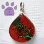 Dichroic Glass Sterling Silver Pendant teardrop orange and green