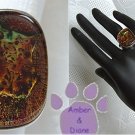 Dichroic Glass Sterling Silver Ring copper, yellow, green sz 8.5