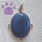 Blue Agate Sterling Silver Oval Pendant in a simple frame