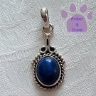 Blue Lapis Oval Sterling Silver Pendant with a beaded frame