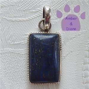 Blue Lapis Rectangular Sterling Silver Pendant with a beaded frame